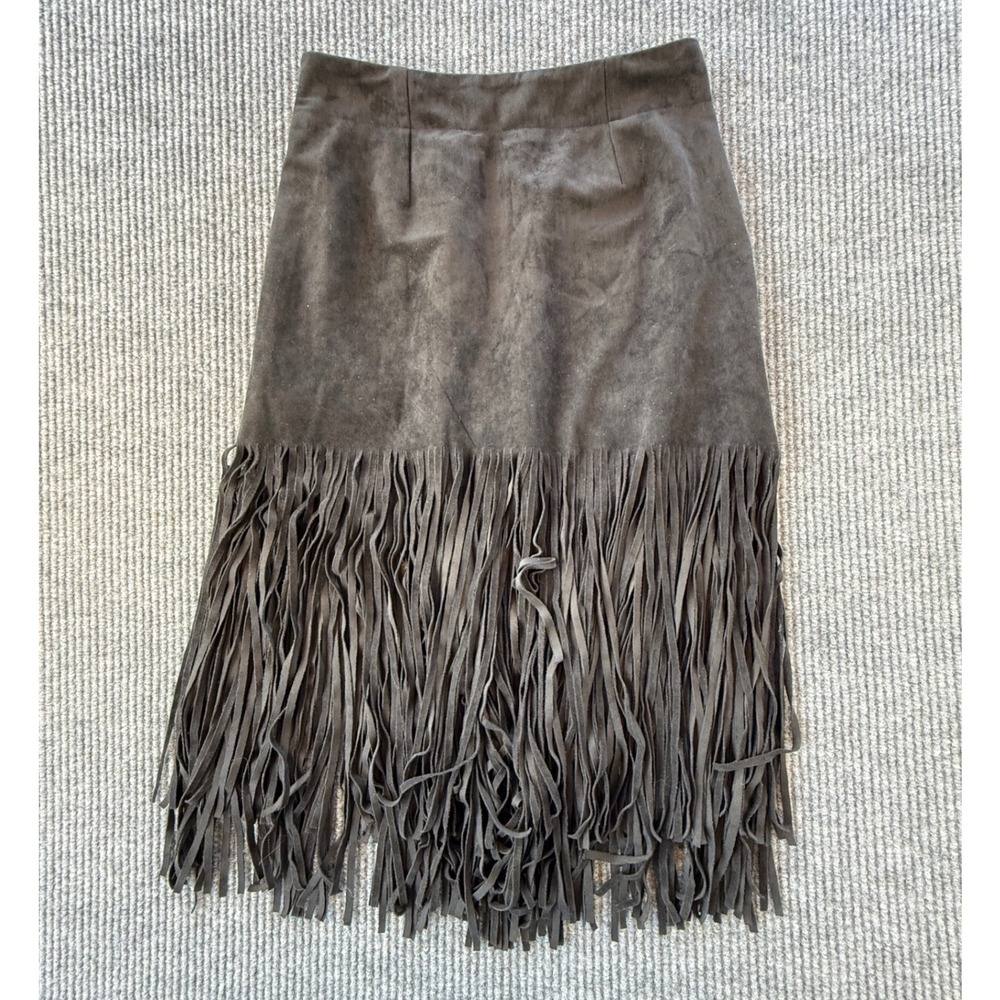 JOA Los Angeles Faux Suede Fringe Skirt Black Gray Western Boho Small BC3707